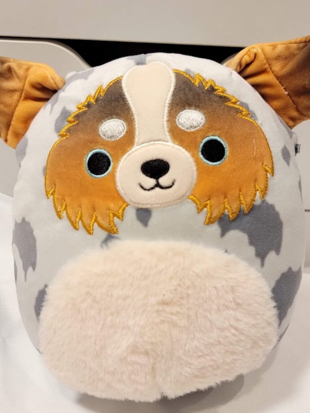 Squishmallows Raylor Australian Shepherd Dog Grey Brown Fuzzy Belly Plush